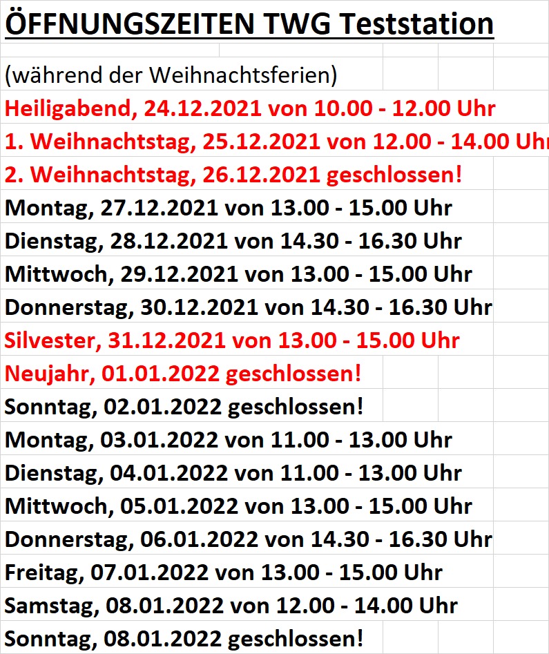 Testzentrum Öffnungszeiten